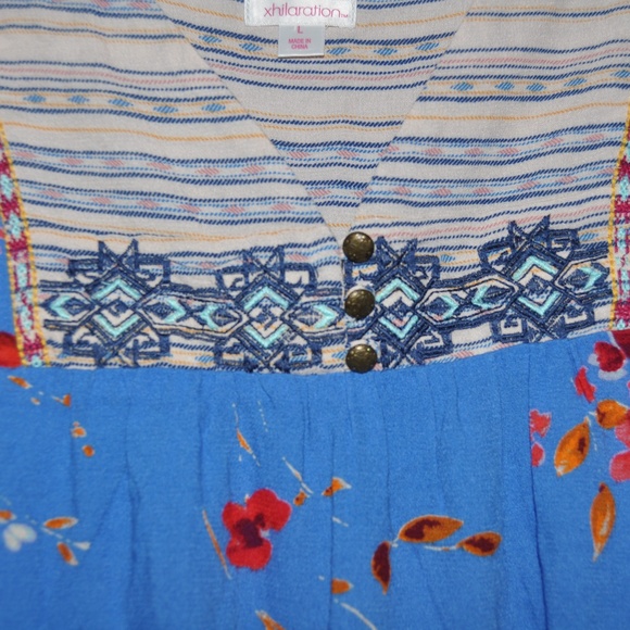 NEW Blue Mixed Print Embroidered Shift Dress [C1] - Picture 5 of 7